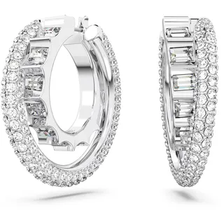 Swarovski Rota Ohrringe, Weiße und Rhodinierte Kreolen im Baguette-Schliff mit Strahlenden Swarovski Kristallen
