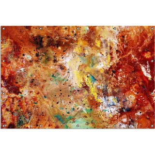 Wallario Outdoor-Poster für Garten oder Balkon, Motiv Künstlerische bunte Leinwand - Farbkleckse und Tupfer, in ca. 120 x 180 cm - Braun