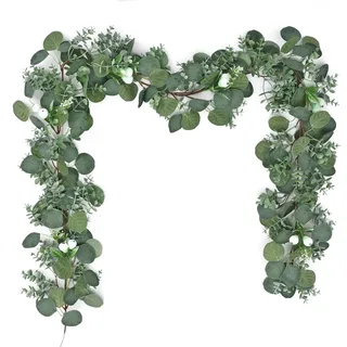 DEMIUKO 2 STK Eukalyptus Girlande Künstlich Blätter Girlande Hochzeit Deko | 1,8m Eukalyptus Deko, Kunstpflanzen wie Echt, Hängend Pflanze, Eukalyptusranke, Reben für Hochzeitsdeko Tischdeko Gartendeko