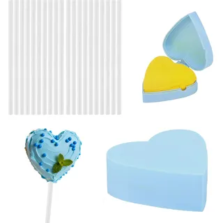 Lyreh Cake-Pop-Form mit 20 Stielen, Blauer Kunststoff 3D-Cake-Pop-Maker für Hochzeiten Geburtstage Cupcakes Desserts Eiscreme Süßigkeiten Schokoladenformen zum Selbstbacken (Herzform)