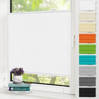 Zarnan Plissee ohne Bohren Klemmfix,Weiß 35x100cm(BxH),Plisseerollos Faltrollo mit Klemmträger easyfix,Jalousie Sichtschutz und Sonnenschutz Rollo für Fenster & Tür