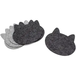 Luxflair Topfuntersetzer 6er Set für den Tisch, hitzebeständig, Graumeliert und dunkelgrau, aus Polyester-Filz im modernen Design in der Katzenform