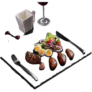 Tischset, Naturschiefer, Einzigartiges Handgeschnittenes Design, schwarz, 40x30cm