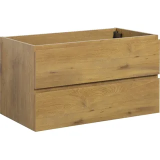 Badplaats Waschbeckenunterschrank Angela 90 x 48 cm Eiche - Hängender Badezimmerschrank mit 2 Schubladen, Vormontiert und mit Soft-Close - Braun