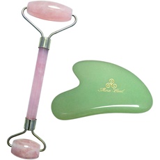 Jade Face Roller for Anti-Aging, Anti-Wrinkle Beauty Skincare Rose Quartz Massager Tool (Jade Roller & Gua Sha Massager Set)