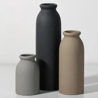 Moderne Matte Keramik Vasen Set, 3-teilig, Grau Schwarz Beige, Dekorative Flaschenform, Minimalistische Dekorative Blumenvasen für Wohnzimmer