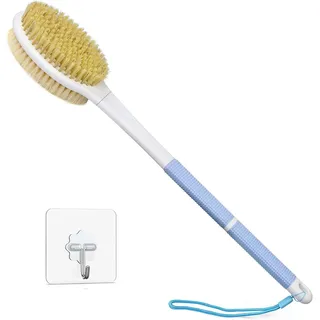 HORJOR Rückenbürste zum Duschen, Badebürste mit Langem Stiel 44cm Duschbürste Rücken, Körperbürste mit Naturborsten für Dusch Bürste Feuchten oder Trockenen Rücken Körperbürste