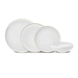 Karaca Streamline Sunset 24-teiliges Bone China Dinner Set für 6 Personen, Goldakzente, Elegantes und langlebiges Tischgeschirr für besondere Anlässe und den Alltag