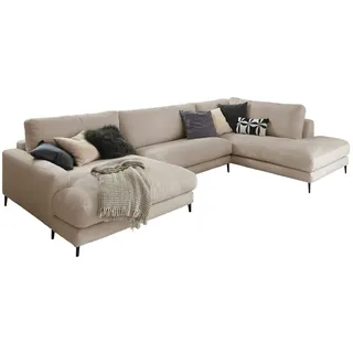 KAWOLA Sofa CARA Wohnlandschaft U-Form Cord taupe Longchair links
