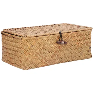 Rattankorb Aufbewahrungskorb aus Seegras, Natürlicher Seegras Aufbewahrungskorb Rattan Aufbewahrung Korb mit Deckel Geflochtener Regalkörbe Gewebte Aufbewahrungskörbe aus