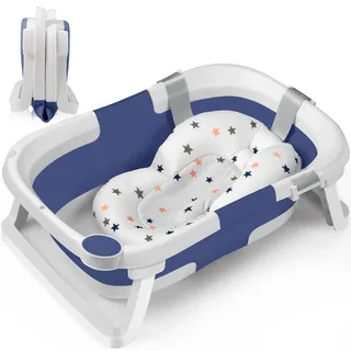 DEANIC Faltbare Baby Badewanne, Babybadewanne Neugeborene von 0-6-12 Monaten Geeignet, Portable Baby Bathtub Nimmt Keinen Platz Weg, Baby Wanne (Blau)