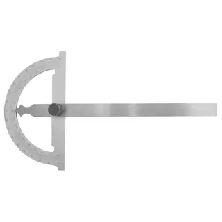 WRS Präz.-Gradmesser/Winkelmesser, Skala mattverchromt, blendfrei, mit Metall-Feststellschraube, 0-180°, im Etui, Größe: 150 x 200 mm