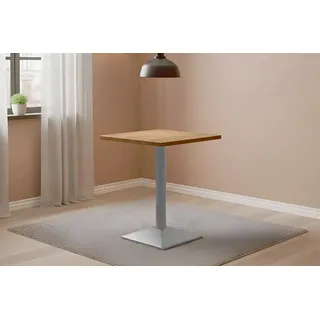 Bistrotisch massiv Akazie naturfarben eckig Runde Kante 50 cm Säulengestell eckig silber EMILE - Braun