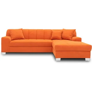DOMO. collection Ecksofa Capri, Sofa in L-Form, Longchair rechts mit Schlaffunktion, Couch, Polsterecke, Eckcouch, Schlafsofa 239 x 152 x 75 cm (BxTxH), orange