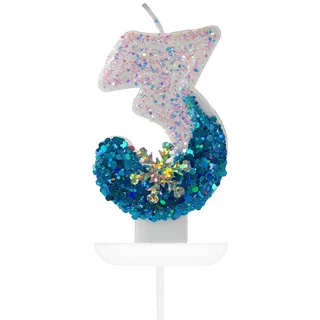Yiran 3D Geburtstagskerze 3, blau-weiß, Kuchendekoration, geruchlos, biologisch abbaubar, umweltfreundlich