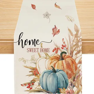 Siilues Herbst-Tischläufer, Kürbis-Weizenblätter, Aquarell, Herbstdekorationen, saisonale Herbstdekoration, Weihnachtsdekoration, für Innen- und Außenbereich, Esstischdekorationen (33 x 183 cm)