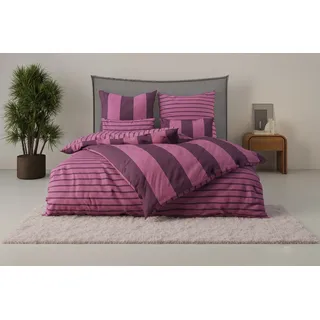 Bettwäsche OTTO HOME "Sari", lila (beere), B/L: 135cm x 200cm, 1 Stk., 1 Stk., Linon, B/L: 80cm x 40cm, 2, Linon, Obermaterial: 100% Baumwolle, Bettwäsche, Bettwäsche, in verschiedenen Qualitäten, moderne Bettwäsche mit Streifen
