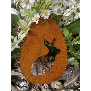 Edelrost Osterei Hase Hoppel, sitzend, zum Hängen