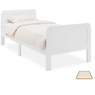 Homestyle4u Holzbett Seniorenbett 90/200 weiß mit Lattenrost , Weiß , Holz , Kiefer , 90x200 cm , Schlafzimmer, Betten