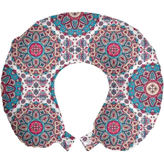 ABAKUHAUS Ethnisch Reisekissen Nackenstütze, Orientalische Art Floral Retro, Schaumstoff Reiseartikel für Flugzeug und Auto, 30x30 cm, Türkis Hellrosa - Türkis