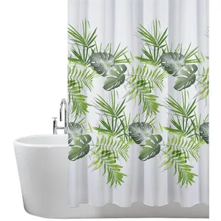 ANSIO Duschvorhang - 180 x 180 cm (71 x 71 Zoll) - Blattmuster - Palmgrün, Badewanne Vorhang, Antischimmel & Waschbar Shower Curtain mit 12 Duschvorhängeringen | 100% Polyester