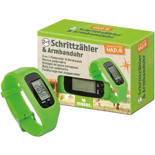 Moses Moses. Expedition Natur 2-in-1 Schrittzähler & Armbanduhr, Kinder-Pedometer mit Uhrzeit-, Distanz- & Kalorienanzeige, verstellbares Silikonarmband, Outdoor-Uhr für Kinder