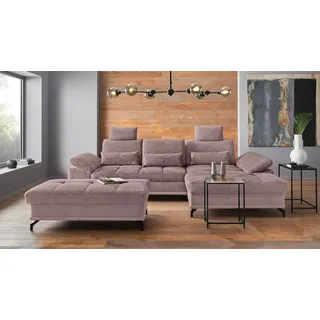 PLACES OF STYLE Ecksofa »Costello L-Form, B: 301 cm mit Sitztiefen-, Armteilverstellung &« 3 Nierenkissen, optional Bettfunktion & Bettkasten, lila