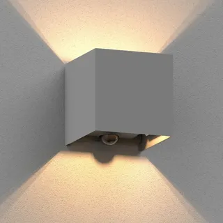 ledscom.de Wandleuchte CUBEL für außen, IP65, Up-/Downlight, Bewegungsmelder, grau matt, quadratisch, 1x G9 max. 10W