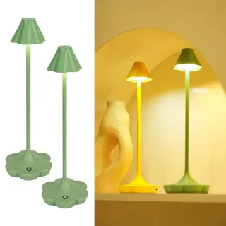 Nachttischlampen Set 2 Stück, Kabellose Wiederaufladbare Tischlampen 5200mAh, Elegantes Blumen Design, 3 Farbmodi, Touch-Dimmbar, IP54, Atmosphärisches Licht für Schlafzimmer & Wohnraum, Grün