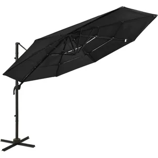 The Living Store Sonnenschirm mit Aluminium-Mast 4-lagig Schwarz 3x3 m - Schwarz