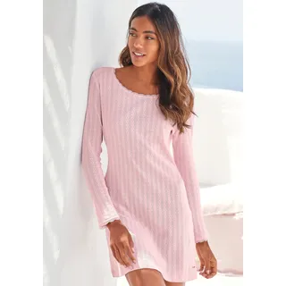 Nachthemd S.OLIVER, Damen, Gr. 32/34, N-Gr, rosa (blassrosa), Feinstrick, Obermaterial: 100% Baumwolle, unifarben, figurumspielend kurz, Rundhals, eingesetzt,eng Spitze, Kleider Nachthemd, aus Ajour-Strick