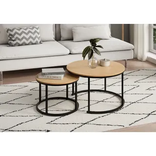 home collective Couchtisch 2er Set rund Eiche hell 70 x 42,5 cm