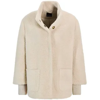 Kurzjacke GOLDNER "Kurzgröße Flauschiger Kurzmantel mit Stehkragen", Damen, Gr. 24, beige, Obermaterial: 65% Polyamid PA. 35% Polyester PES., Modisch, Rippe, Jacken Kurzjacke, mit Strickbündchem am Armsaum