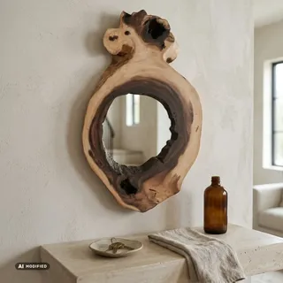 Wandspiegel Holz Baumscheibe Akazie Massivholz Natur Boho Flur Geschenk Spiegel