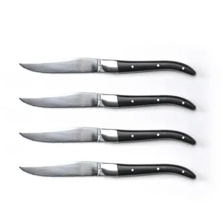 Qdesign - 4er-Set Steakmesser aus Edelstahl 3CR14 & ABS - Superscharf Gezahnt Schnittkante - Ergonomische Griffe für Halt - Spülmaschinenfest - Silber/Schwarz