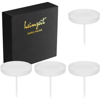 heimzeit Kerzenhalter zum Stecken für Stumpenkerzen bis Ø80 mm und Tischkerzen aus Metall [4 Stück, Rund] Farbe: Weiß, Stilvolles Design, Kerzenstecker Adventskranz für eine Elegante Raumdekoration