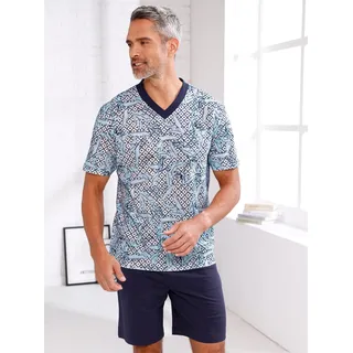 Shorty, Herren, Gr. 52/54, eisblau, marine, bedruckt, 100% Baumwolle, Homewear-Sets Shorty