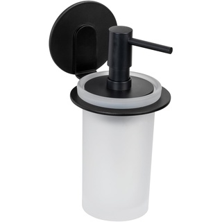 Wenko Seifenspender Mod. Bivio Black matt, Wandhalter aus Aluminium, Spender 150 ml aus Glas, Befestigen ohne Bohren, Schwarz