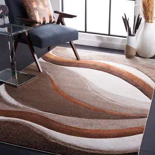 Safavieh Zeitgenössische Teppich für Wohnzimmer, Esszimmer, Schlafzimmer - Hollywood Collection, Kurzer Flor, Beige und Braun, 200 x 300