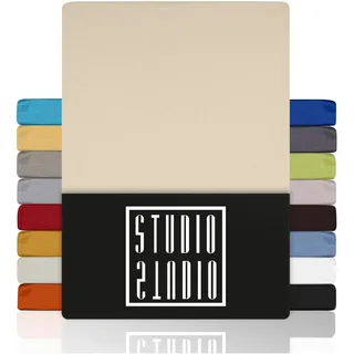 STUDIO Basic Spannbettlaken 160x200cm – Jersey-Spannbetttuch aus 100 % gekämmter Baumwolle – Creme – Öko-Tex Zertifiziert, bügelfrei & elastisch – für Matratzen 15–25 cm