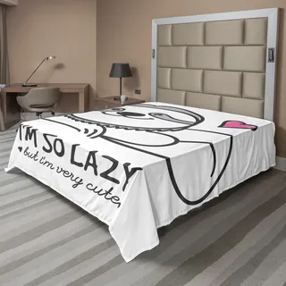 ABAKUHAUS Faultier Bettlaken, Sehr Niedlich Handgezeichnete Faultier Mit Herzform Lustige Doodle Artwork, weiches bequemes oberes Bettlaken für ein dekoratives Bett 1 Stück 275 cm x 260 cm, Grau Rosa