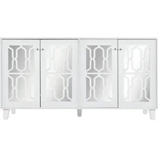 Fortuna Lai Verspiegeltes Sideboard mit 4 Türen, herausnehmbaren Trennwänden, Sideboard für Küche, Esszimmer, Weiß - Weiß