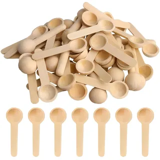 50 Stück Holzlöffel Klein, Mini Holzkochlöffel, Mehrzweck Löffel, Wooden Spoons, Kurzem Kochlöffel, Eisportionierer, Kaffeelöffel, Marmeladenlöffel, für Salz Gewürze Marmeladengläser (Runder,6.8cm)