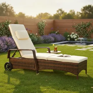 Mucola Sonnenliege Rattan Gartenliege Rattanmöbel Terrassen Liege Balkon Saunaliege Bäderliege Relaxliege Strandliege - Braun - Braun