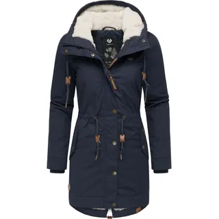 Winterjacke RAGWEAR "Winterjacke YM-Canny", Damen, Gr. XXL, blau (navy22), Obermaterial: 65% Polyester PES. 35% Baumwolle CO.  Obermaterial: Futter: 100% Polyester PES. 100% Polyester PES., tailliert Po-bedeckend, verstellbar Rippstrickbündchen, Jacken Winterjacke, stylischer Damen Kurzmantel Parka mit Kapuze