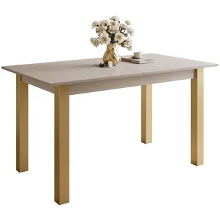 Lookway Esstisch Arton Gold ausziehbarer Tisch 140-195 cm Klapptisch Wohnzimmer , Beige , Metall , Rechteckig,Rechteckig , 80x77x140 cm , Hergestellt in Europa , Esszimmer, Esstische