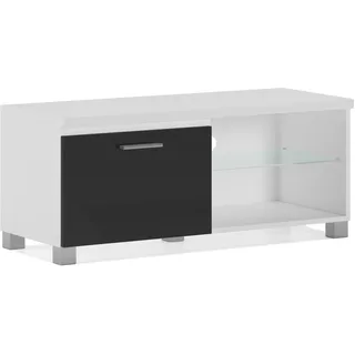 SKRAUT HOME - Modularer TV-Schrank für Wohnzimmer - 42 x 100 x 40 cm - Integriertes LED-Beleuchtungssystem - Geeignet für 32/40/43" Fernseher - Tür mit Griff - Glasregal