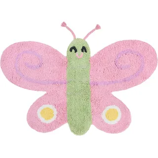 Patinio Kinderteppich , Grün, Pink , Textil , Schmetterling , Schmetterling , 50x85 cm , AZO-frei , waschbar, leicht zusammenrollbar , Teppiche und Böden, Teppiche, Kinderteppiche