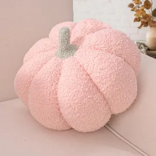 Yhoelata Halloween Kürbis Kissen, Rosa Kürbisform Dekokissen, Herbst Zierkissen Aesthetic Sofakissen Teddysamt Kissen, Plüsch Bett Kuschelkissen Runden für Kind Schlafzimmer Geschenk, 20 cm