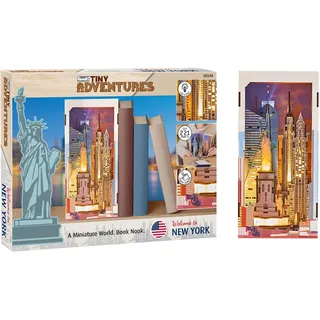 REVELL Tiny Adventures New York | Book Nook Holzbausatz Diorama mit LED Beleuchtung | 23 cm Bücherregal Deko | lasergeschnittenes Stecksystem für Erwachsene ab 14 Jahren